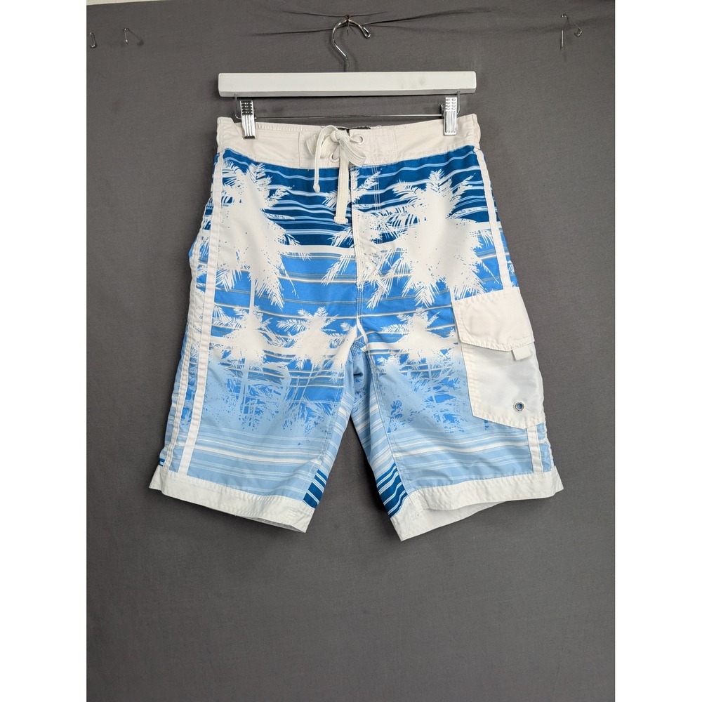 U.S. Apparel Mens Palm Tree Board Shorts Blue White Small DKA 2822 07Q